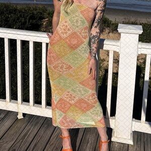 NWT ANTHRO See You Monday Floral mesh bodycon midi dress size medium